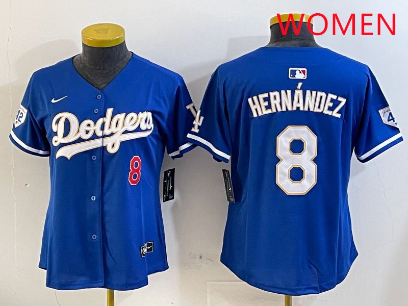 Women Los Angeles Dodgers #8 Hernandez Blue Gold Game 2025 Nike MLB Jersey style 1